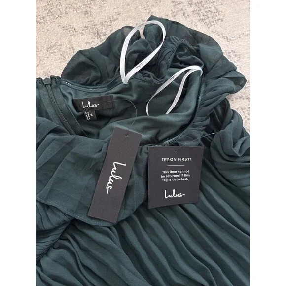Lulus Always Remarkable Emerald Pleated Off-the-Shoulder Maxi Dress Size Small - Picture 5 of 9